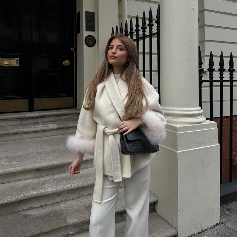 Lapel Tied Woolen Coat Women's Warm Comfortable Thick Cardigan Jacket Commute Retro Elegance Autumn/Winter 2025