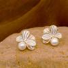 Elegant Imitation Pearl Stud Earring For Women Unique Flower Design Ear Stud Temperament White Earrings Daily Jewelry Girls Gift