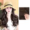 Sun Visor Bowknot Straw Hat Wig Bucket Hat Fisherman Hat Wig Sweet Long Curly Wave Hair Wigs  Women