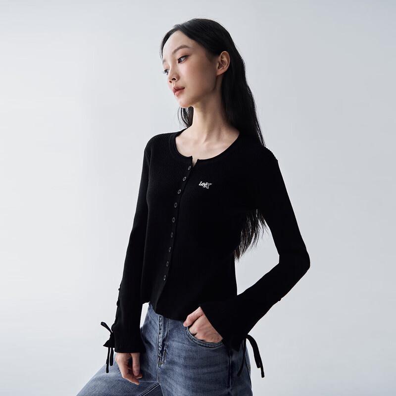 Lee Women's Slim Fit Ribbed Knit Cardigan with Flared Tie Cuffs