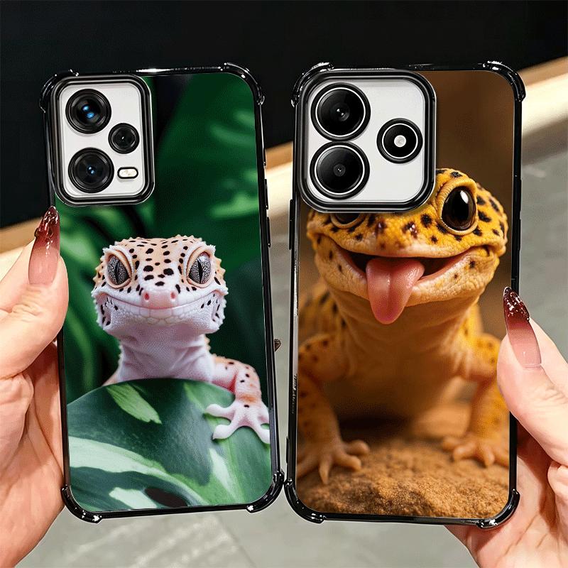 Lizards Geckos Cute Pet Plating Phone Case For Xiaomi Redmi Note 14 15 Pro Plus 13 12 11 11S 11T 10 9S 9 5G Anti-Fall Airabag Co