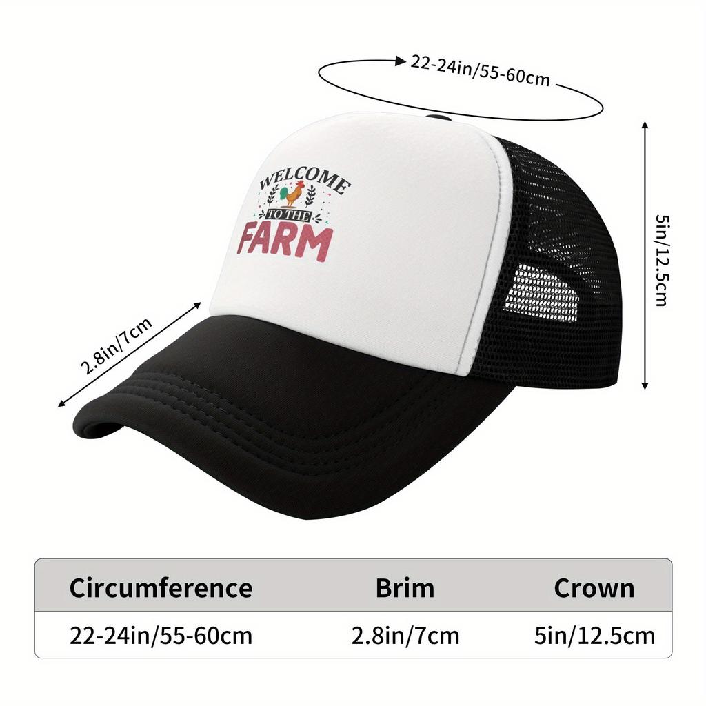 Welcome To The Farm Rooster Trucker Hat Breathable Mesh Baseball Cap Casual Outdoor Unisex