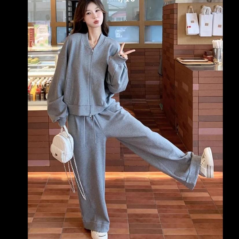 Extra Plus Size Men's Casual Sports Sweater Suit Women's Spring and Autumn High-waisted Wide-leg Pants Two-piece Suit