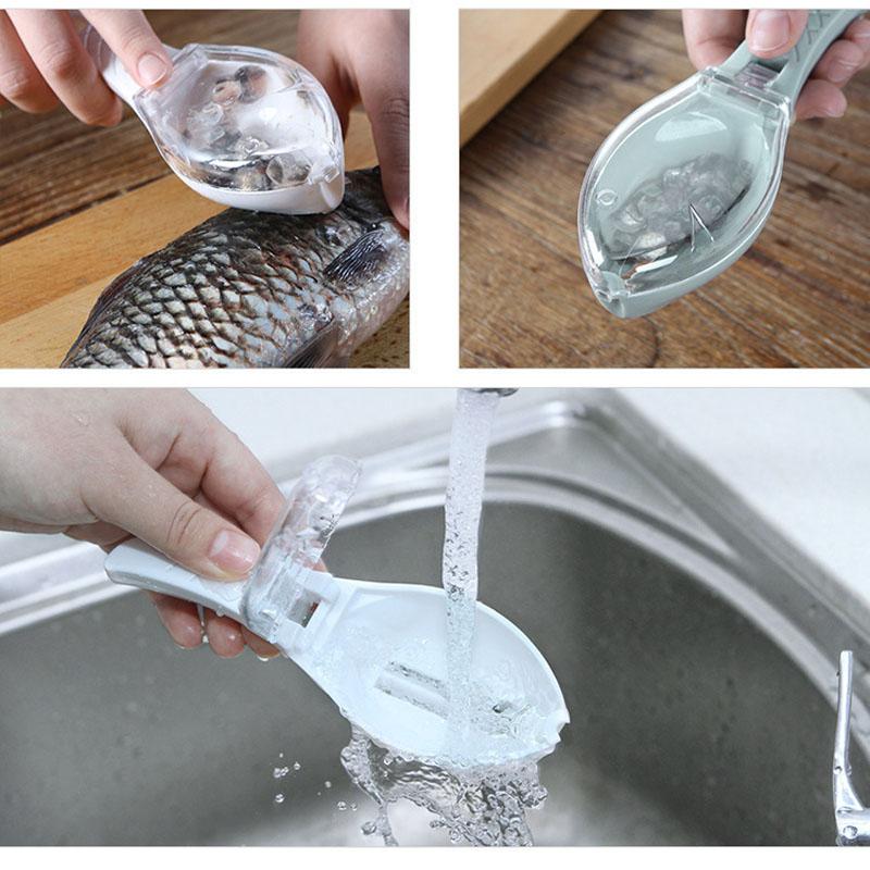 Fish Scale Scraper, Plastic Fish Scale Scraping Tool With Lid, Household Kitchen Manual Fish Scale Removal Gadget