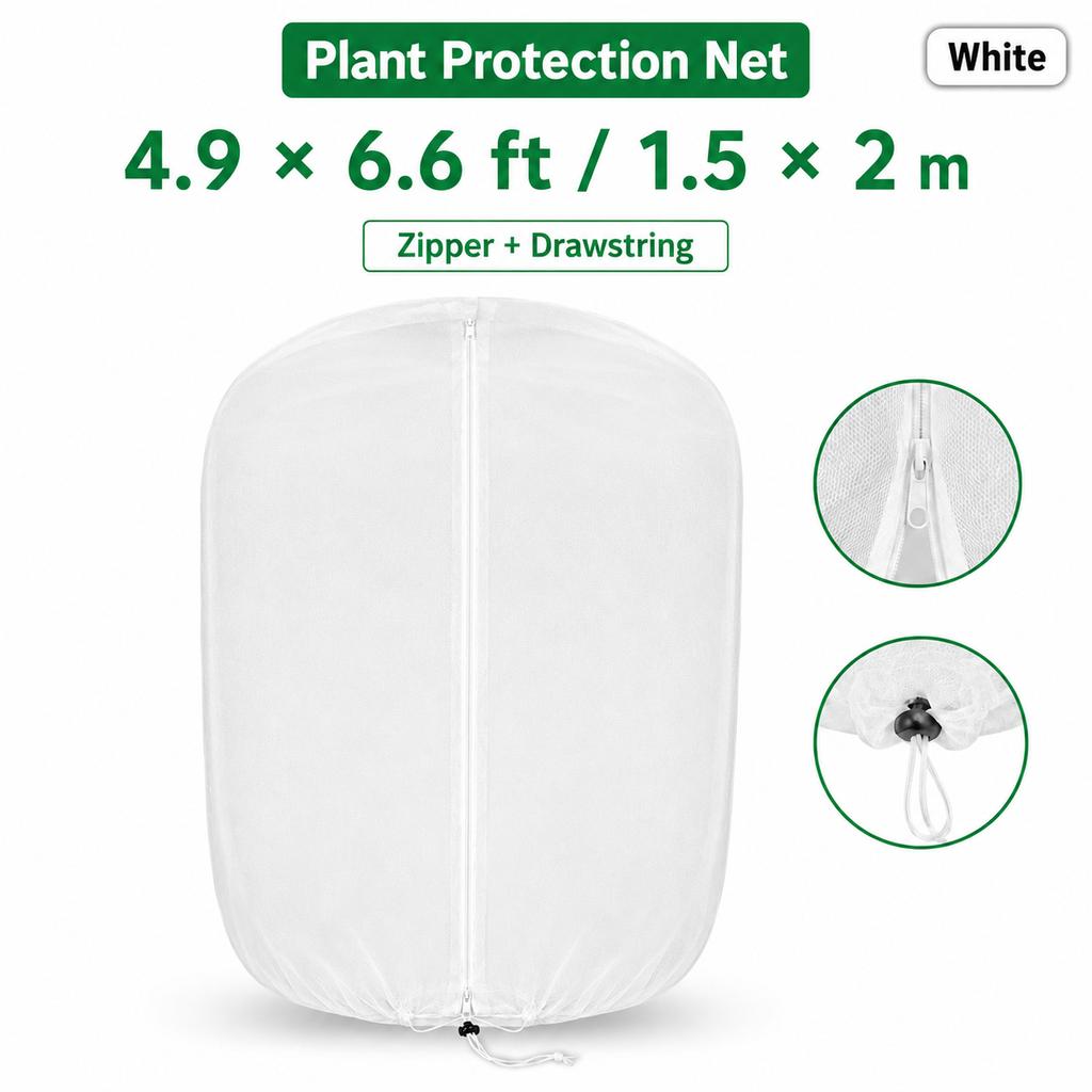 Extra Thick Garden Plant Protection Net with Zipper Drawstring, PE Insect Bird Netting Cover for Fruit Trees Citrus Flowers