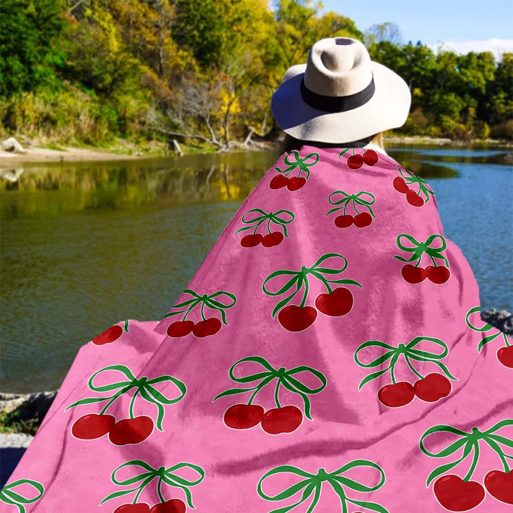 Cherries Bow Outdoor Flannel Blankets, Outdoor travel, Home Blankets, Fan Gifts,Suitable for All Seasons, Christmas Gifts. R1127065