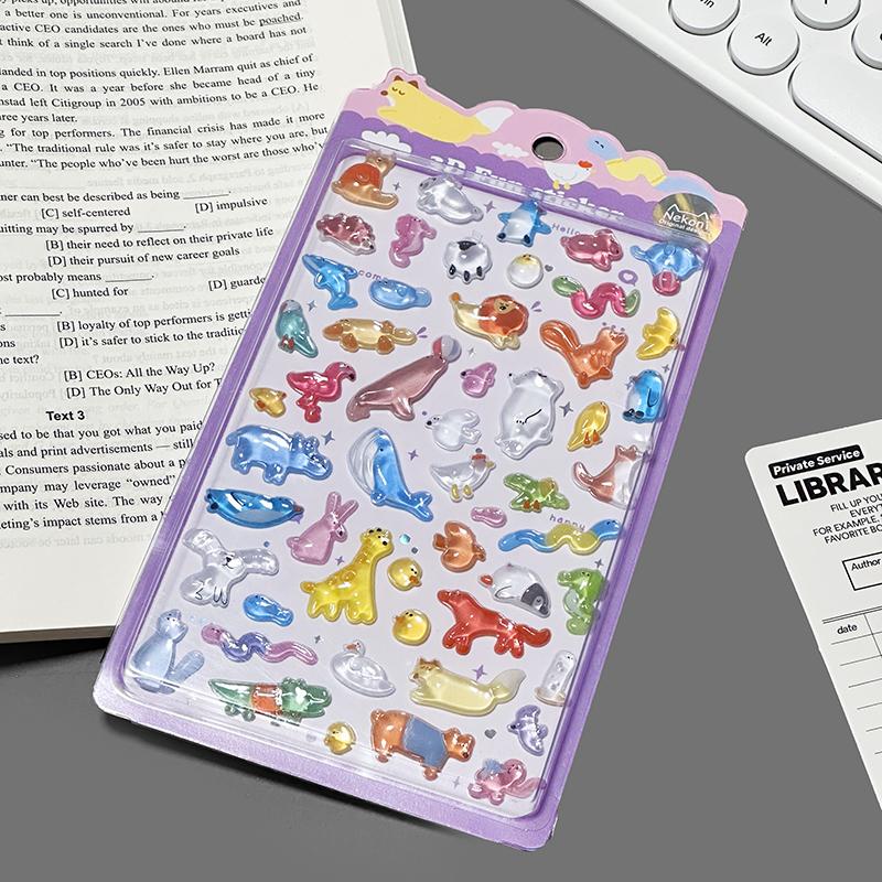 Korean Import NEKONI Cartoon 3D Relief Animals Stickers Scrapbooking Diy Journal Stationery Sticker Deco Office Supplies