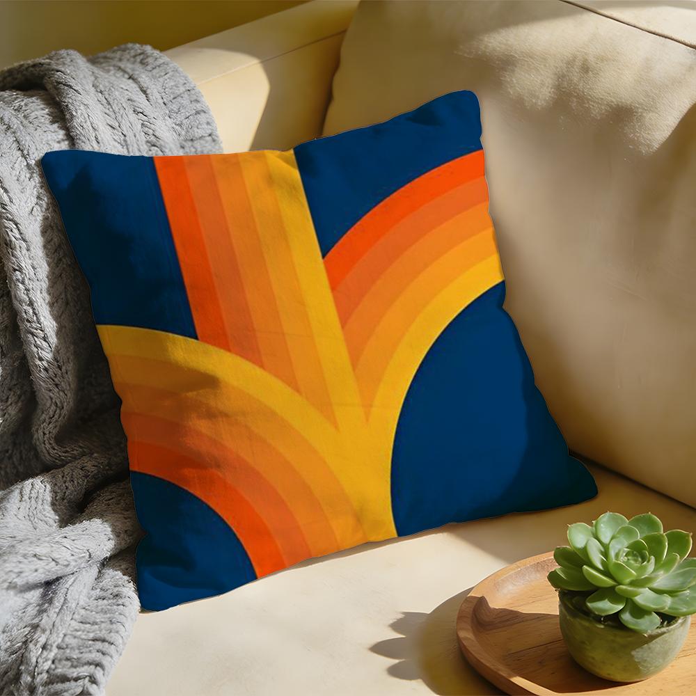 Cushion Cover  Washed Linen  Soft Breathable Decorative Case For Sofa Home Rainbow Series Geometric Print Pillow cover