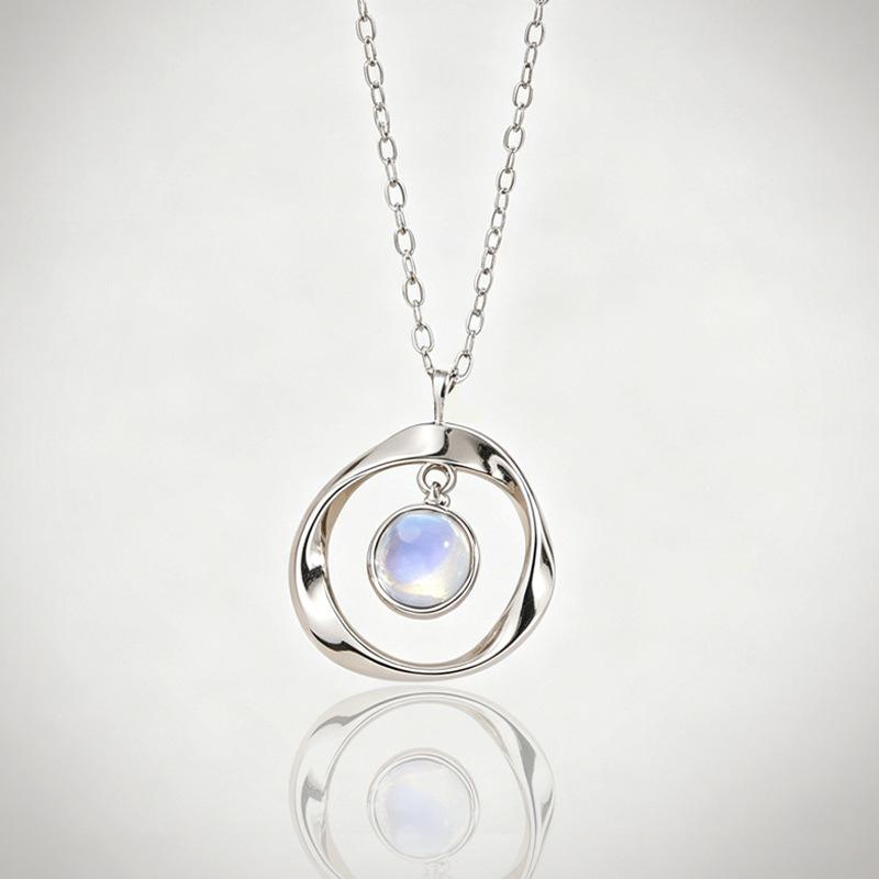 Silver Plated Irregular Moonstone Pendant Necklace, Delicate Blue Flash Moonstone Necklace for Women