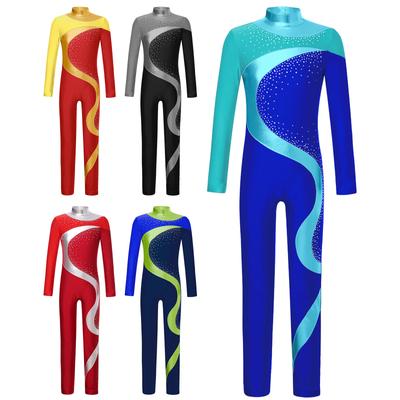 Kinder Mädchen Rhythmische Gymnastik Jumpsuit Bronzefarbener Stoff Ballett Ganzkörperanzug Metallischer Kontrast Figur Eiskunstlauf Tanzkleidung