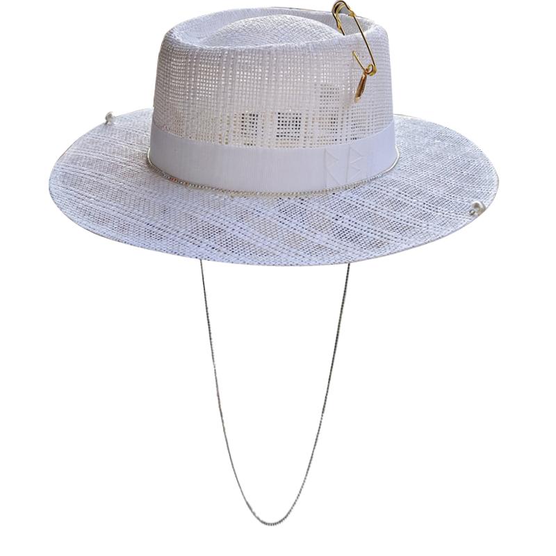 LOVE chain straw hat high-end men and women summer outdoor vacation beach sun hat Panama straw hat