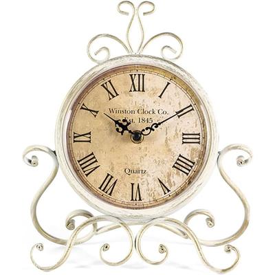A25F-Vintage Retro Iron Ornament Battery Operated Silent Table Clock For Home Bedroom Living Room Office Decor