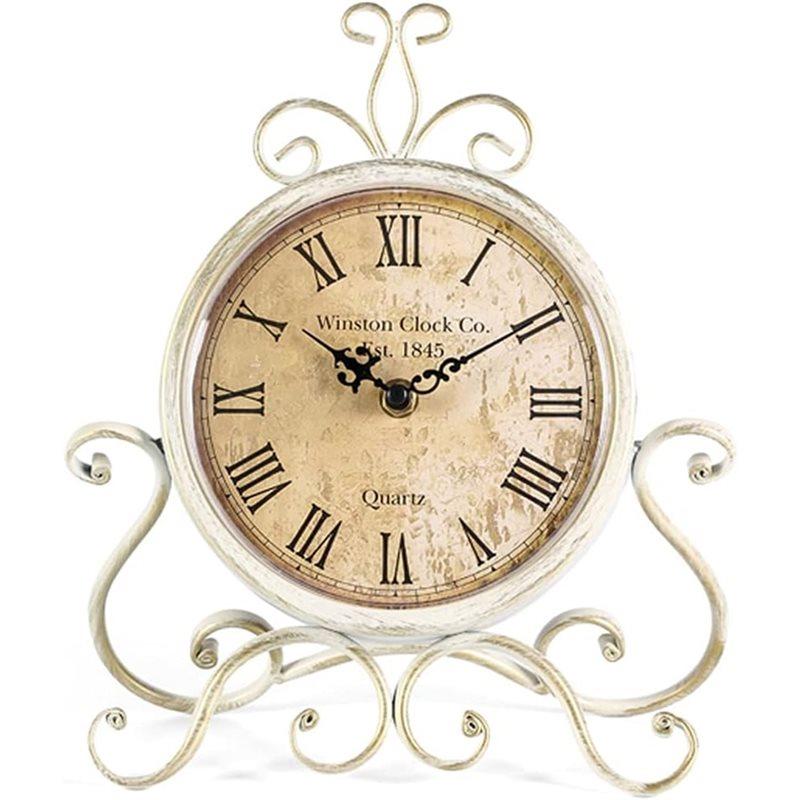 

ABWR-Vintage Retro Iron Battery Operated Silent Table Clock Ornament Home Bedroom Living Room Office Decor белый