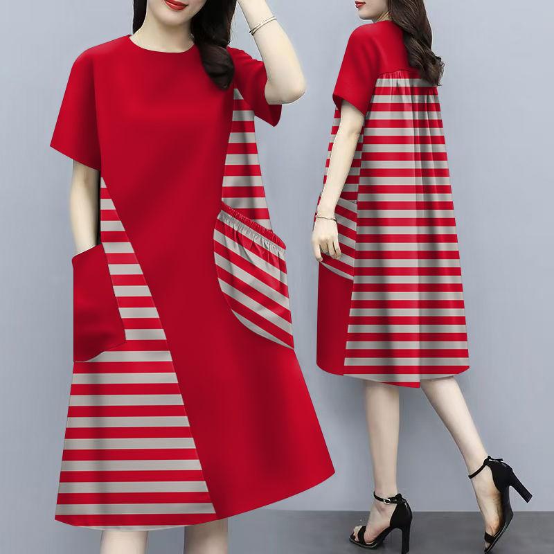 Short Sleeved Dress Summer New Style Women's Clothing Mid To Long Length Plus Size Loose Skirt