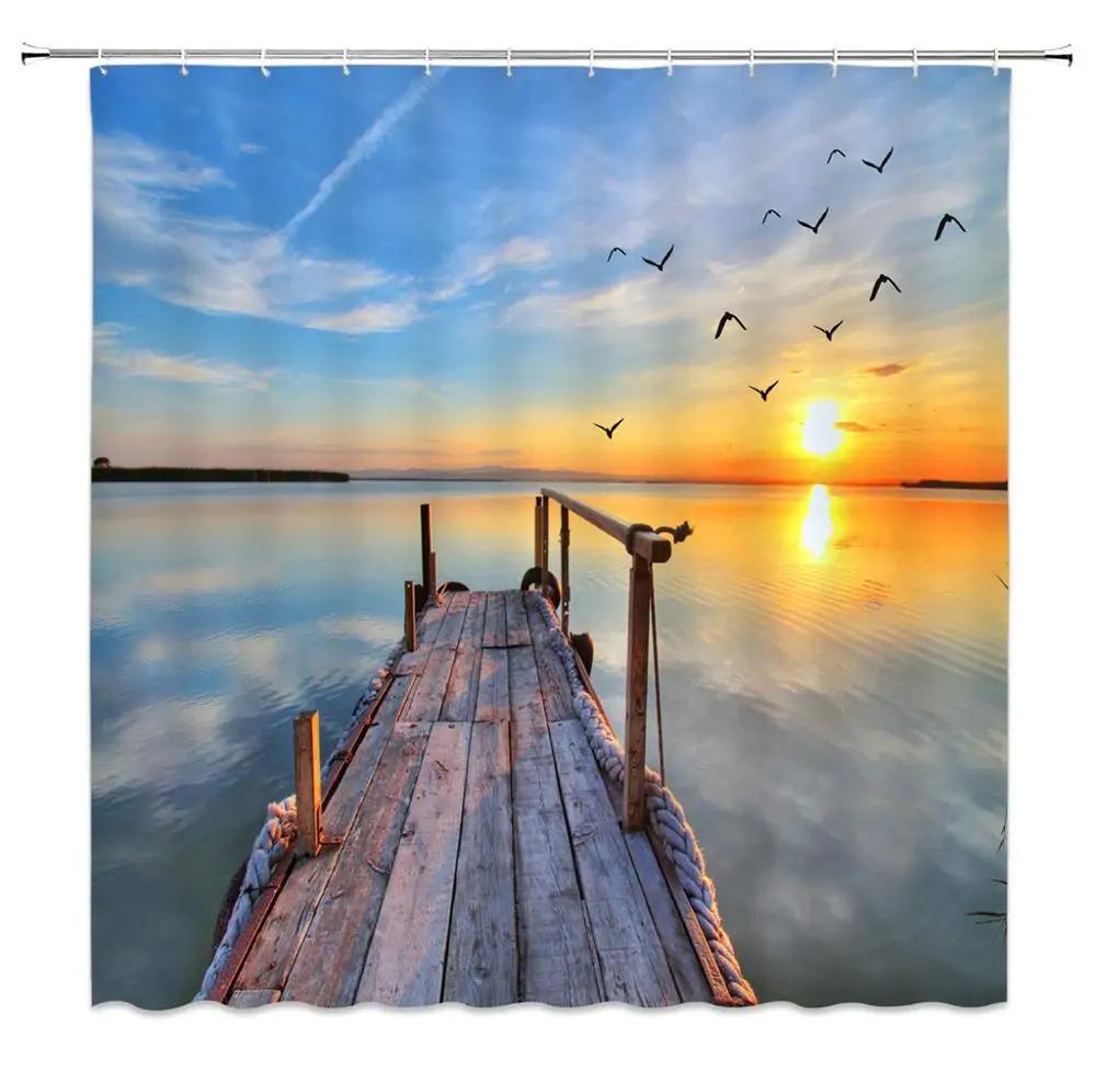 3D Shower Curtain Sunny Beach Seaside Landscape Printed Bathroom Curtain Waterproof Fabric With Hooks Home Decorate Bath Screen