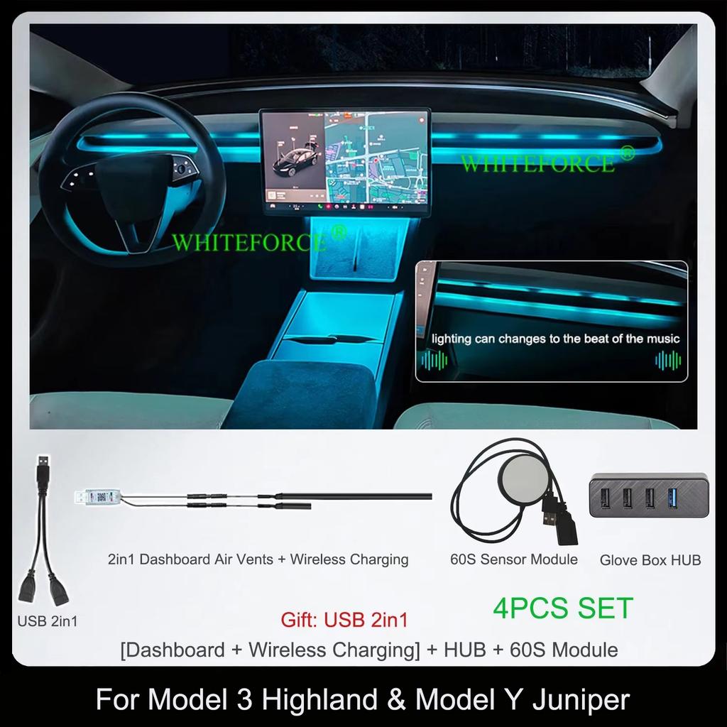 For Tesla Model Y Juniper Model3 Highland Streaming Ambient Light Dashboard Flow Light USB Ambient Strip Lamp Body Sensor Module
