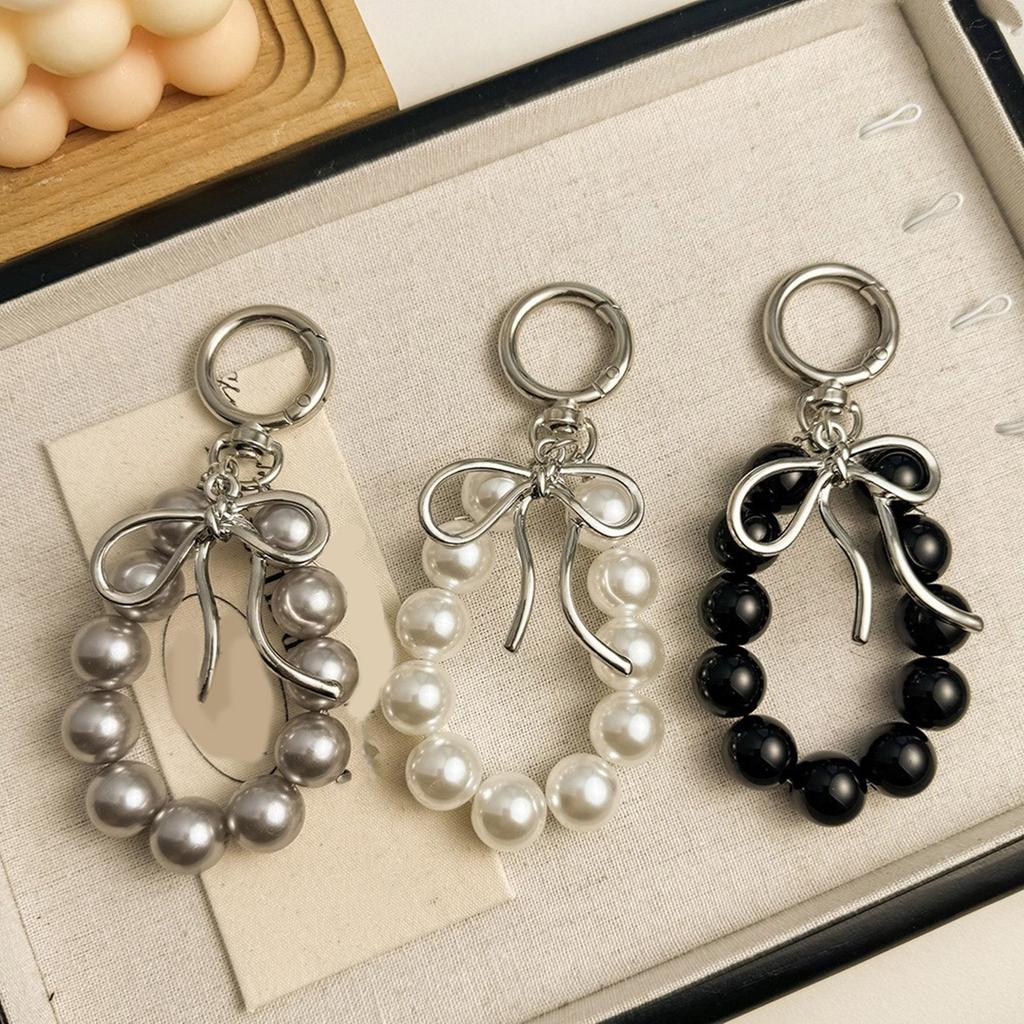 Handmade Beaded Key Chain with Bowknot Keychain Phone Charm Bag Pendant Keyring Ornament for Wallet Purse Backpack
