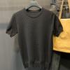 Men's Short Sleeve Diamond Knit Shirt, 2025 Summer: Hollow Out, Solid Color, Versatile Round Neck, Lightweight and Breathable.