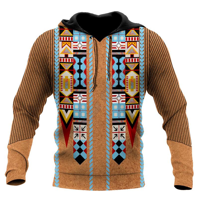 Spring Men's Hooded Sweatshirt Personality 3D Digital Indian Printed Long-sleeved Top