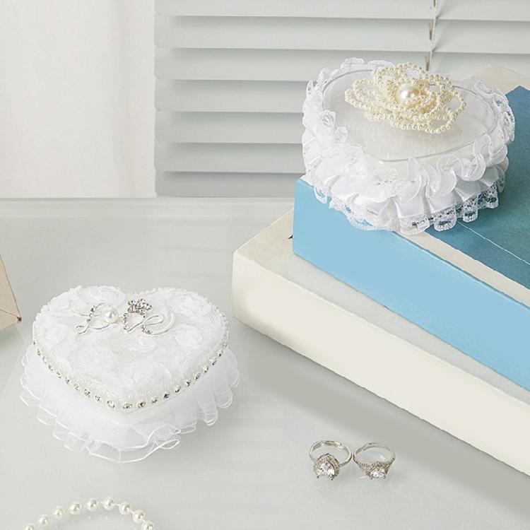 Romance Lace Wedding Rings Holder Heart Shape Fingerring Box For Bridal Party Formal Occasion Jewelry Gift Display