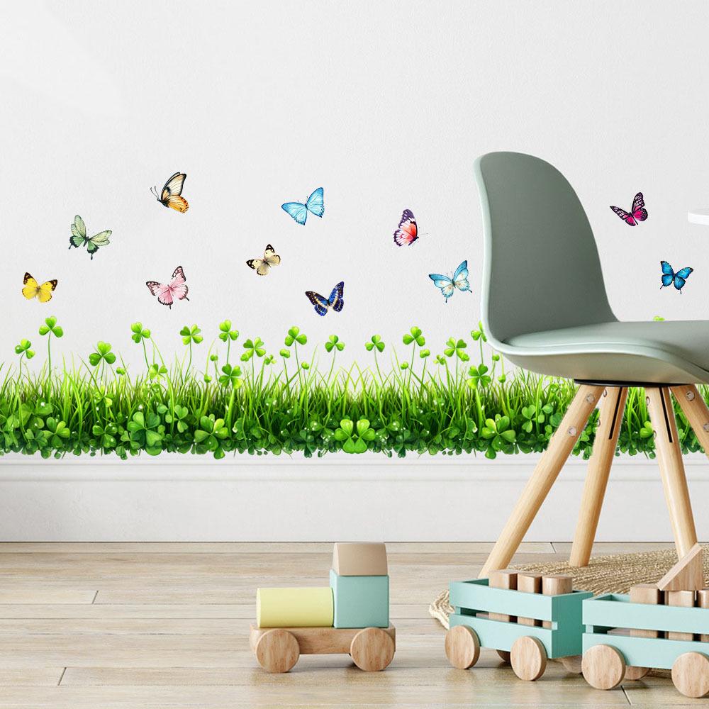 Clover Butterfly Self Adhesive Wall Sticker for Living Room Bedroom Home Decor Skirting Board Decal