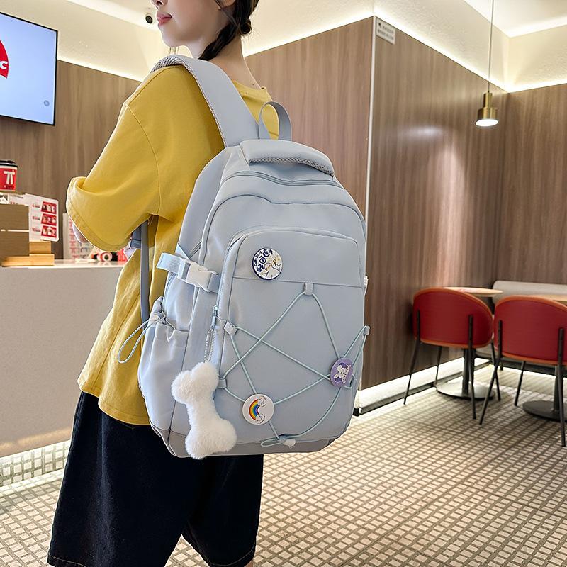 Drawstring Backpack Girl's Large Capacity Backpack Color Contrast Student Schoolbag Travel Bag