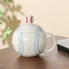 Tasse à café en forme de baseball avec couvercle Poignée en forme de C Tasse en céramique 420 ml Tasse à boire de l'eau pour café thé boissons Utilisation à la maison cuisine extérieur