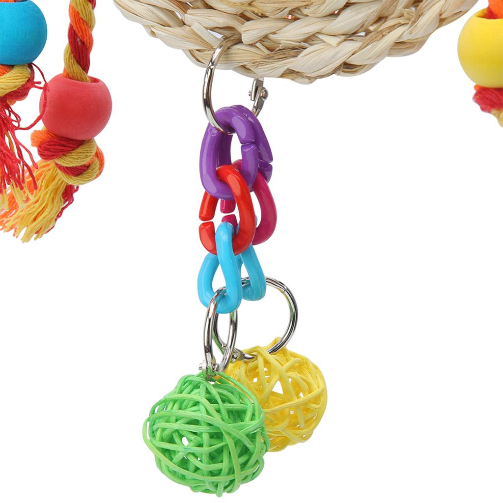 Pet   Non Toxic Straw Plaited Wood Block Chewing Biting Hanging Swing Toy Bird Cage Accessories(S )