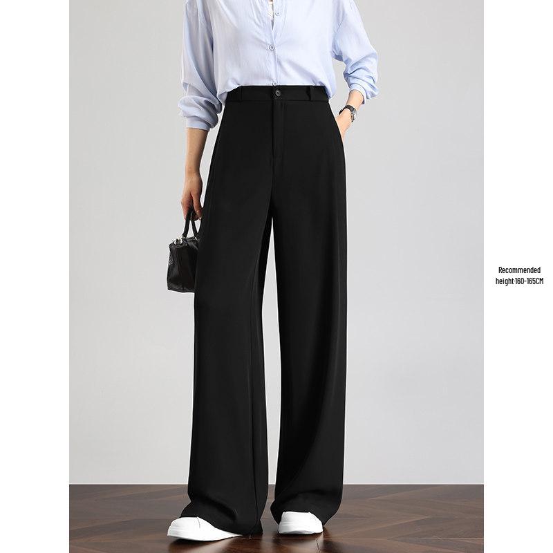 Tall Women s Black Drape Casual Wide-Leg Trousers - Spring/Autumn 2026 M (95-105 lbs)