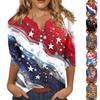 T-shirt da Donna Stampa Giorno dell'Indipendenza Bottoni Manica 3/4 Quotidiano Weekend Moda Base Scollo a V Top Regolare