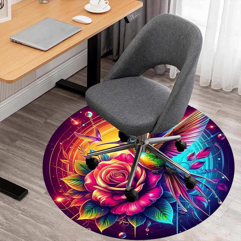 1pc HummingbirdRose Round Chair mat Area Rug - Non-Slip, Floor Mat for Office, Bedroom, Ideal home decor Christmas Gift p0811478