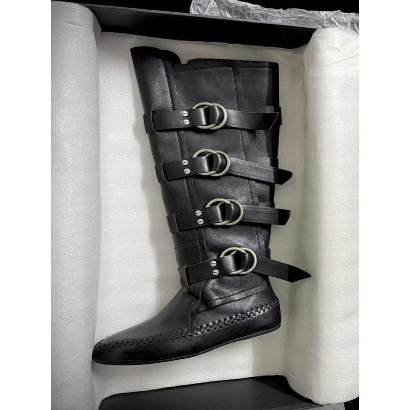 Handmade weaving~ Niche retro American street British style belt buckle knight boots thick-soled thin motorcycle boots women