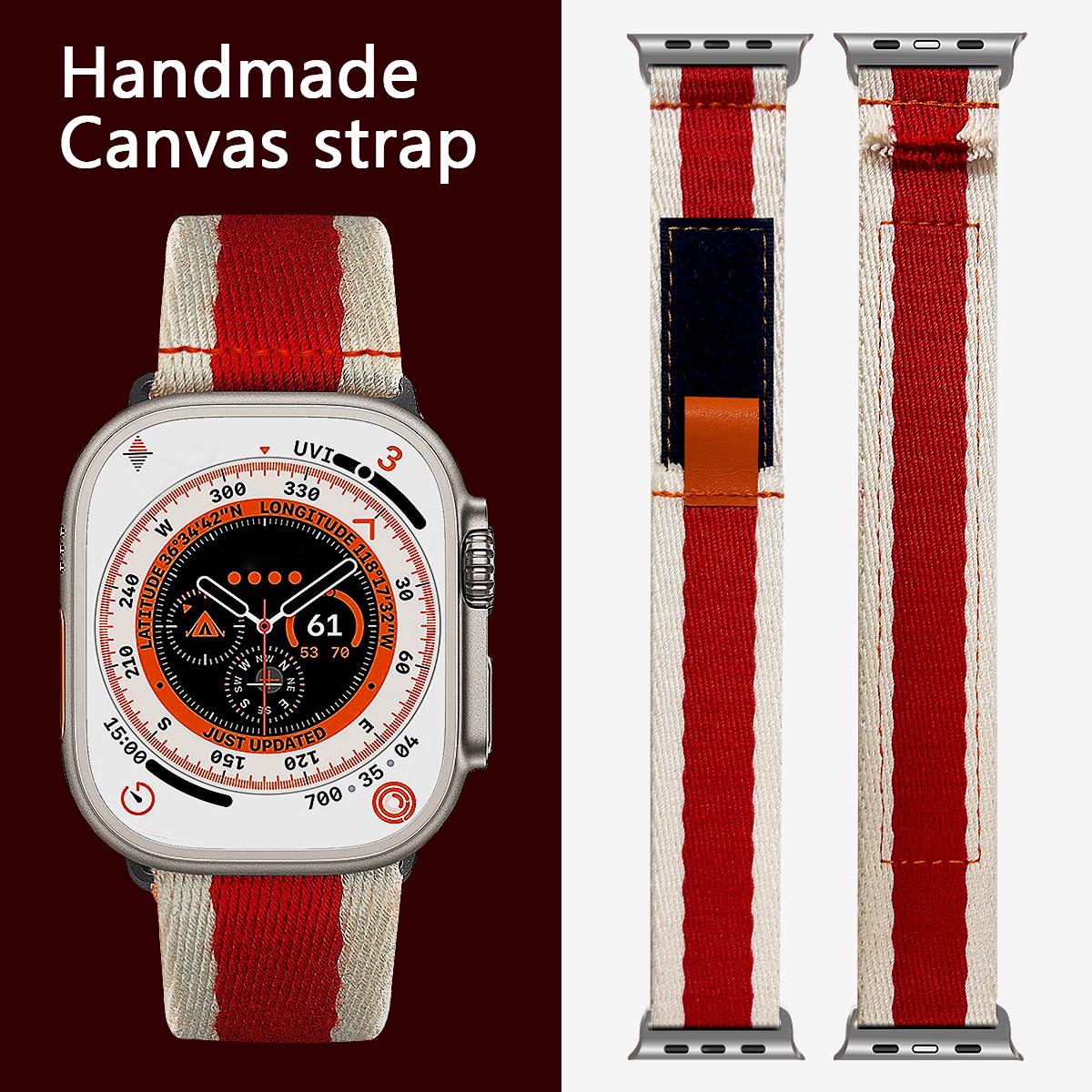 

For Apple Watch 10 46mm/Ultra 2/Ultra 49mm/9 8 7 45mm/SE (2023) SE (2022) SE 6 5 4 44mm/3 2 1 42mm Contrast Color Canvas Watch Strap Red