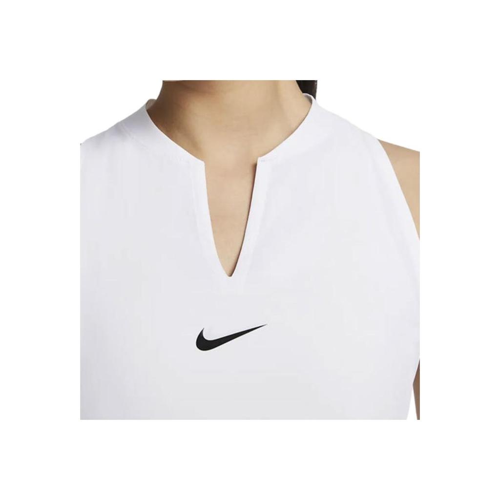 Nike Dri-Fit Advantage Solid Back Logo Cut-Out V-Neck Sleeveless Dress Women Dress White DX1428-100