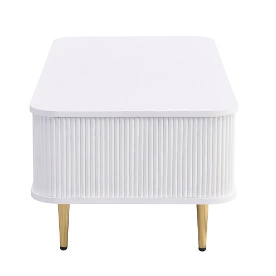 Center Table Coffee Golden Handles with Two Drawers Large Storage Space Curved Sofa Corners Wavy Side Storing MDF Rectangle Shape Tea Home Furniture