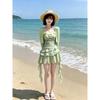 Seaside Vacation Wind Is Small and Fresh Mori Suspender Ruffle Edge Design Floral Dress Sunscreen Cardigan Set