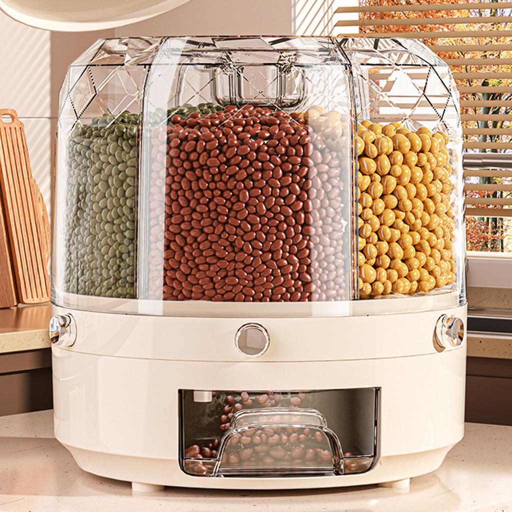 Grain Storage Container Dispenser Sealed 360 Degree Rotating Rice Dispenser Kitchen Multiple Section Dry Cereal Dispenser Box