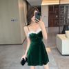 Celebrity Sexy Low-cut Suspender Age-reducing Gold Velvet Dress Waist A-shaped Pendulum Fashion Pleated Short Skirt