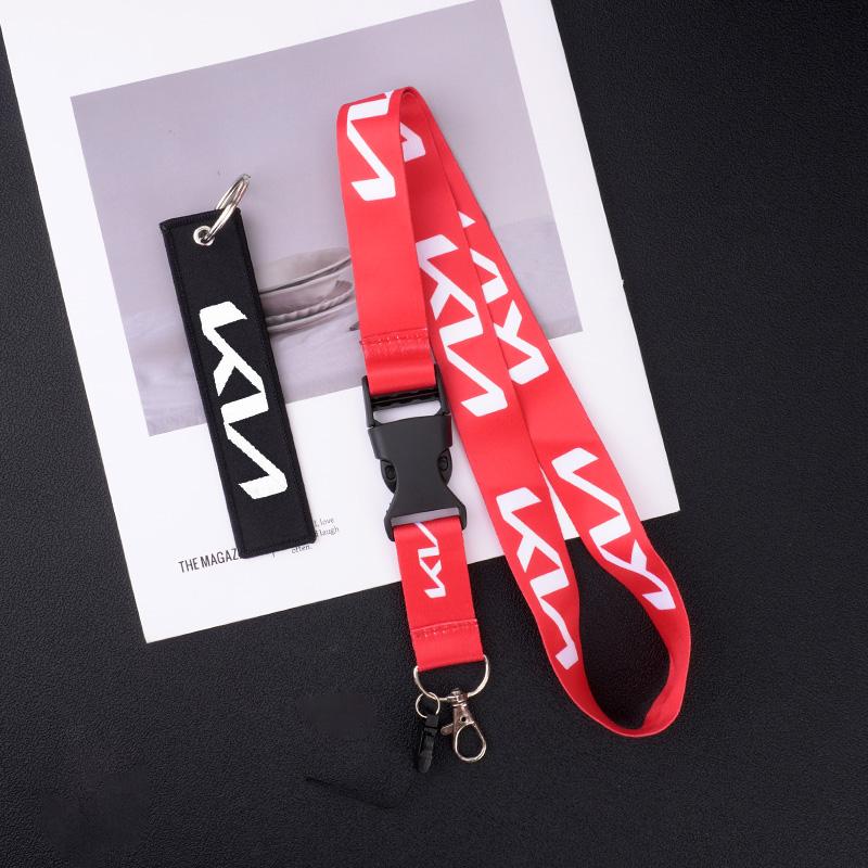 HFVY8 Car Keychain Neck Wear ID Card Pass Lanyard Nylon Long Keyring Ribbon For KIA KN Rio Ceed Sportage Cerato Sorento Optima Picanto