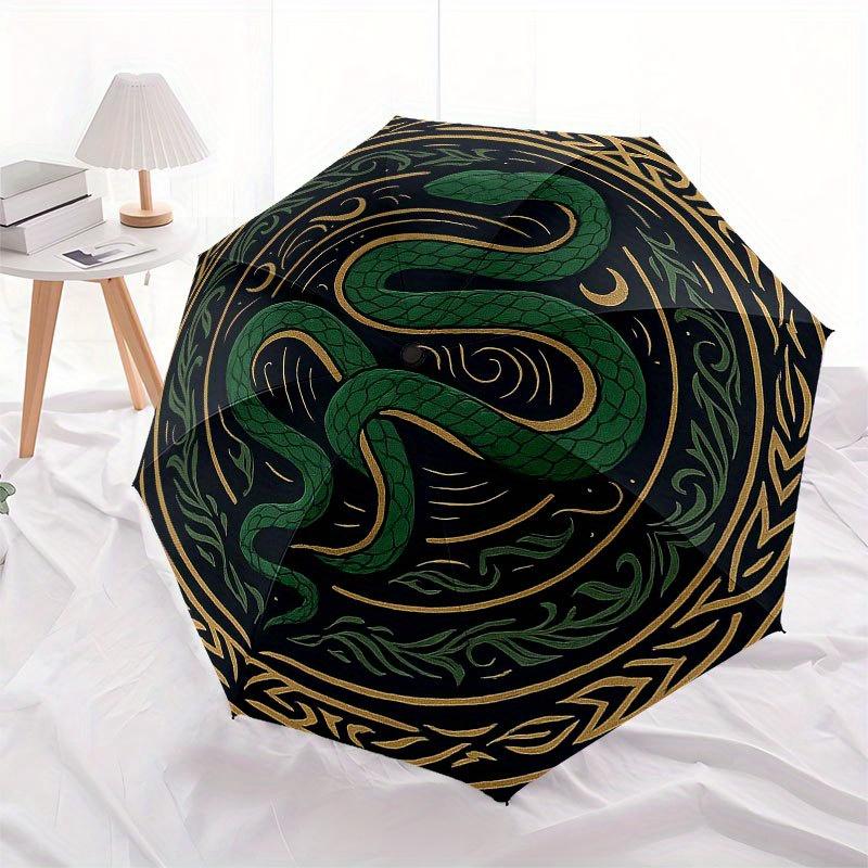 Green Serpent Circular Rug: Unique Home Decor with Intricate Design Umbrella, Portable 3-Fold Compact Umbrella for Men & Women R130
