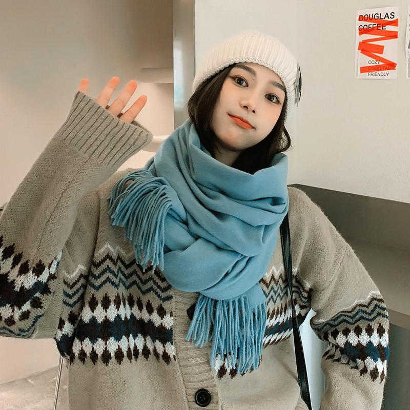 White Cashmere Scarf: Thickened, Solid Color, Versatile for Women & Men, Perfect for Autumn & Winter