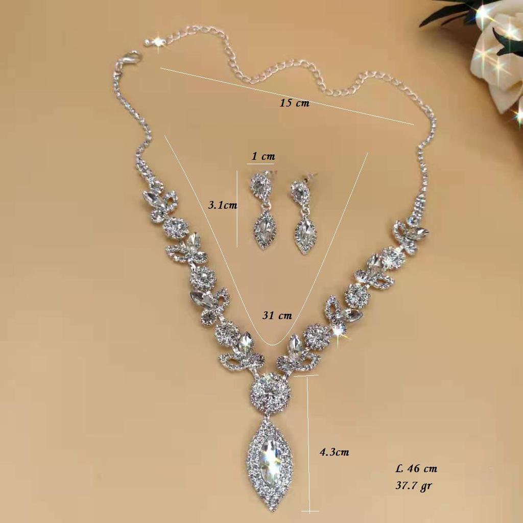Ensemble de bijoux de mariage européens et américains en cristal blanc et fleurs - Accessoires de collier élégants pour mariages