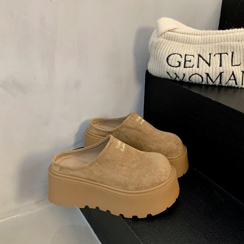 Thick-soled heightening women's spring muffin bag head women's shoes new small big head half slippers outer wear