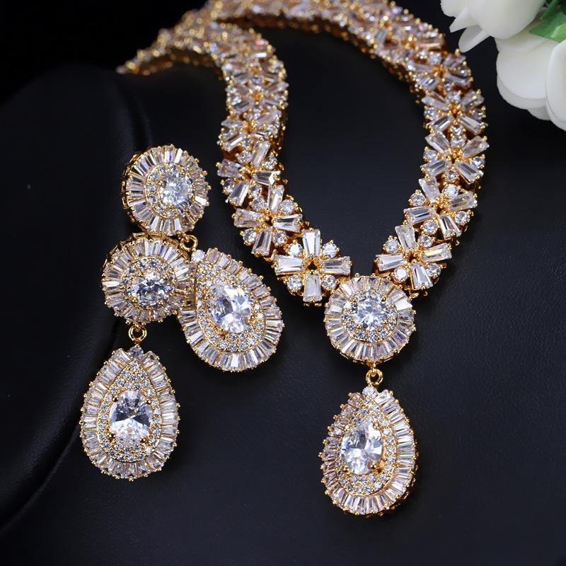 

Jewelry Set, Zircon Necklace, Earrings, Two-Piece Set.