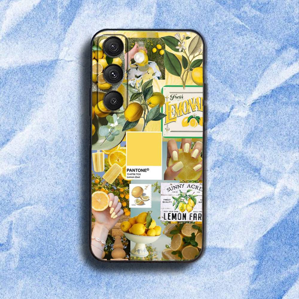 European Amalfi Coast Lemon Phone Case For Samsung S 25,24,23,22,30,21,10,9,Ultra,Plus,Lite,FE,4,5G Black Soft Case