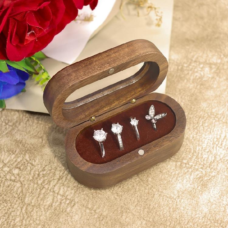 Black Walnut Aesthetic Rings Showcase Compact Wood Rings Jewelry Box Convenient and Portable Storage and Display Cases