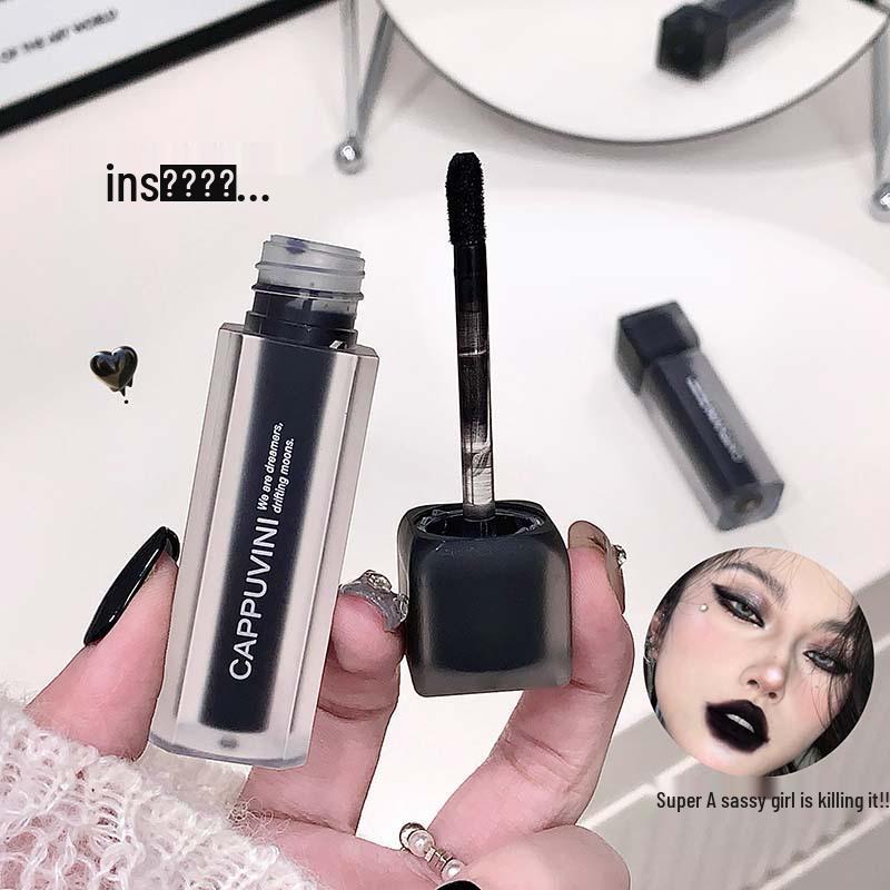 Cappuvini Obsidian Star Moon Matte Lip Glaze: Soft Mist Matte Nude, Long-lasting European & American Black Lipstick.