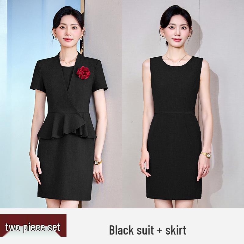 Women's Slim Fit Short Sleeve Summer Suit Dress - Professional Formal Wear Set for Mature, Light Commuter Style