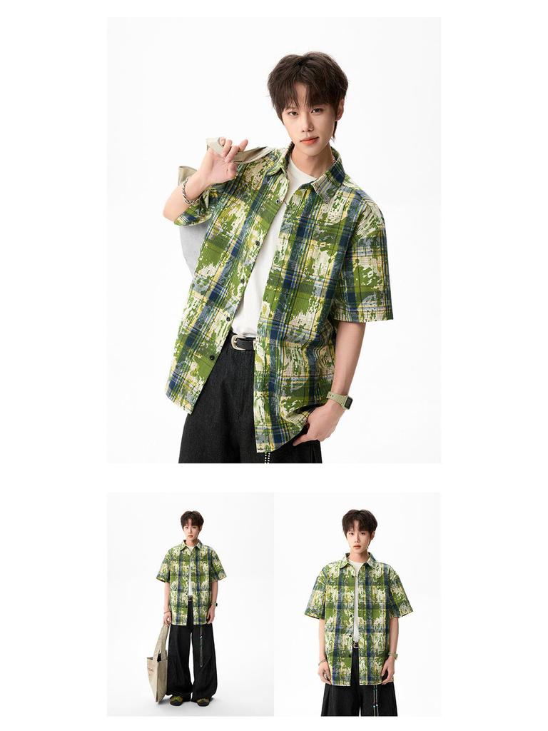 Herren Sommer Tie-Dye Color Block Kurzarmhemd - Hong Kong Stil Locker Lässig Oberteil