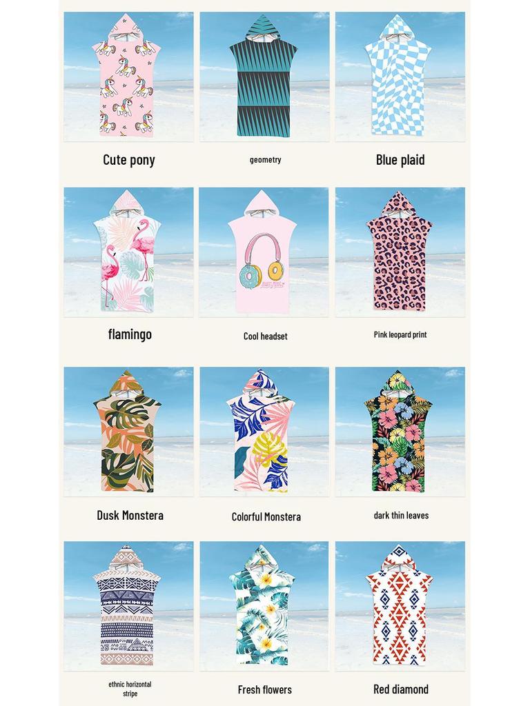 Microfiber Quick-Dry Hooded Beach Poncho Bathrobe for Adults